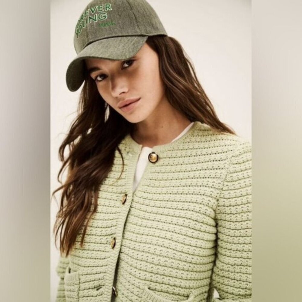 NEW Ba&sh Bash Gaspard Tweed Cardigan Jacket in Light Pastel Green | size M
